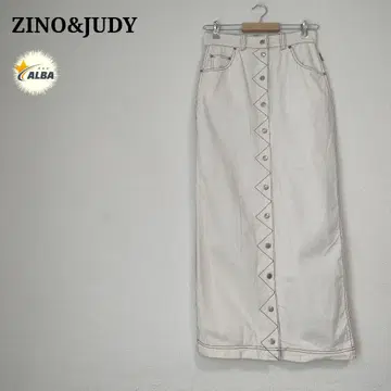 ZINO&JUDY 스커트 데님 맨투맨 배색 디자인 화이트 롱 기장