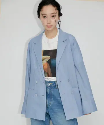 라이트 블루 테일러드 자켓 시어 코튼 셔츠 자켓
