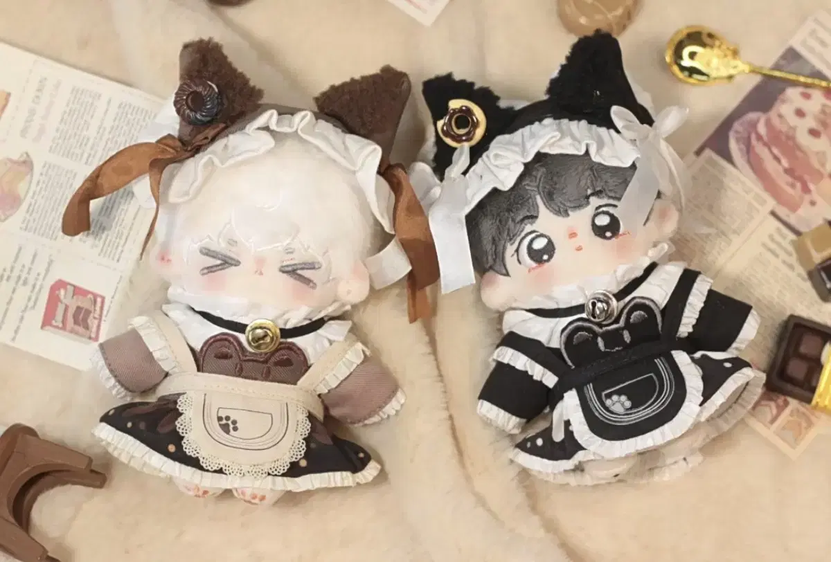 (새상품) 10cm 현물 강아지 고양이 네코 메이드복 솜인형옷 무속성