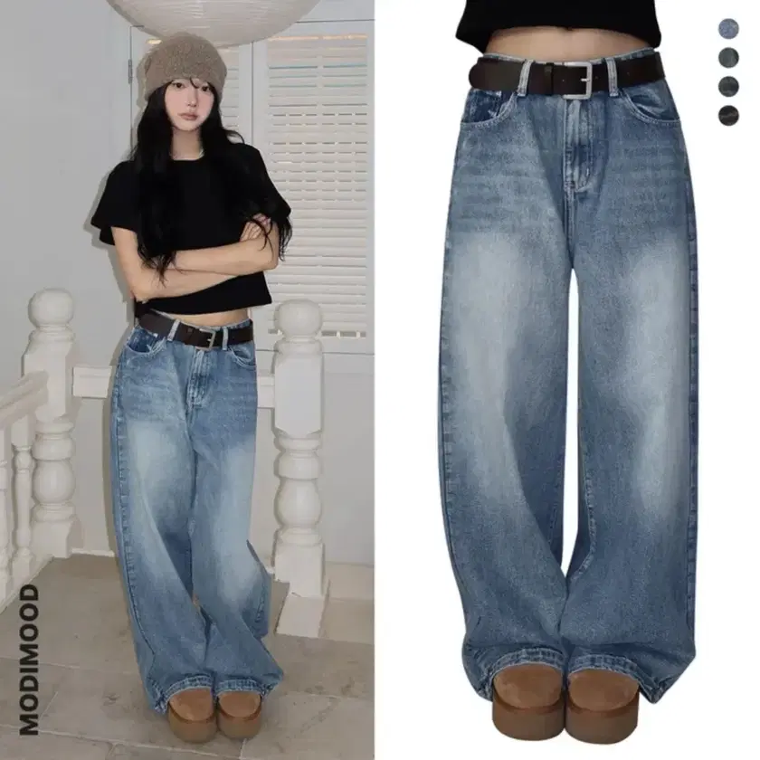 【MODIMOOD】SNAP TWO WAY WASHING DENIM PANTS Modi mood Folder Hem Snap Two-Way Washing Denim Pants Light