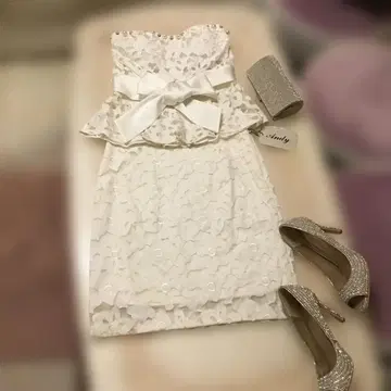 미사용 새상품 Andy 펄 장식 레이스 인조 가죽 베어 탑 셋업 M