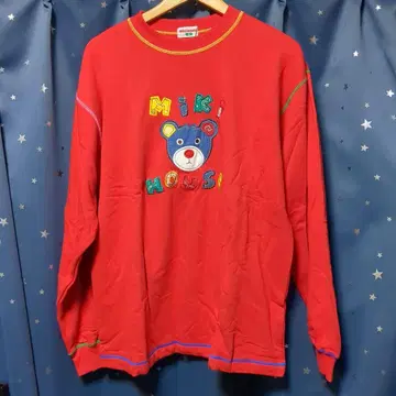 미키 하우스 곰돌이 자수 맨투맨 트레이닝복 90s 빨간색