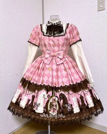 Angelic Pretty 원피스 로얄 초콜릿 패턴 핑크