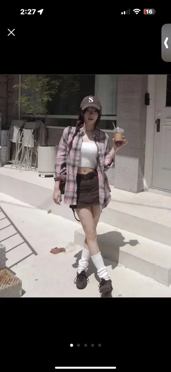 에이블리 모디무드 딸기 핑크 체크 셔츠