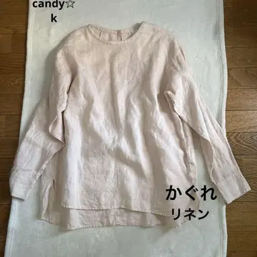 고품질 카구레 크루넥 린넨 상의 핑크 긴팔