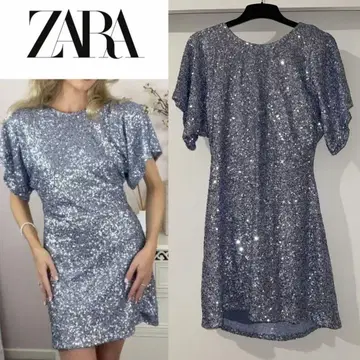 ZARA 스팽글 비쥬 블루 그레이 반짝이 드레스 원피스