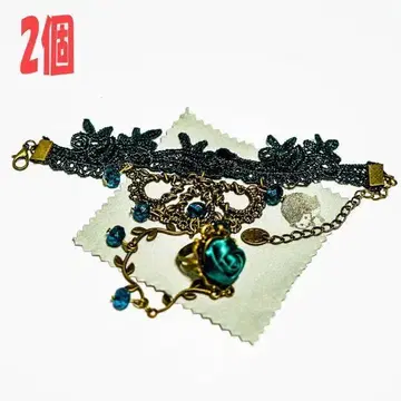 팔찌 장미 그린 팔찌 반지 [2개] V계 팔찌 고스로리 그린