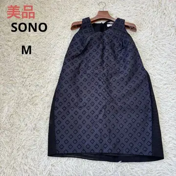 새상품급 SONO 튜닉 원피스 블랙 리본 마름모 디자인 개더 M