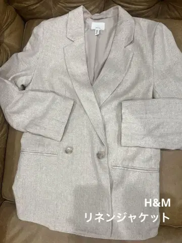 베이지 리넨 블렌드 더블 브레스트 자켓 H&M 오버 사이즈
