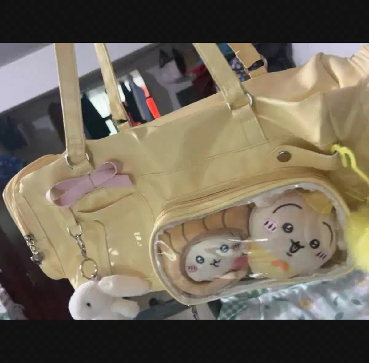 새상품 노란색 이타백 앙스타 인형가방 응원봉 파우치 콘서트 가방