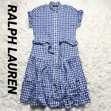 새상품급 RALPH LAUREN 원피스 셔츠 플레어 체크 린넨