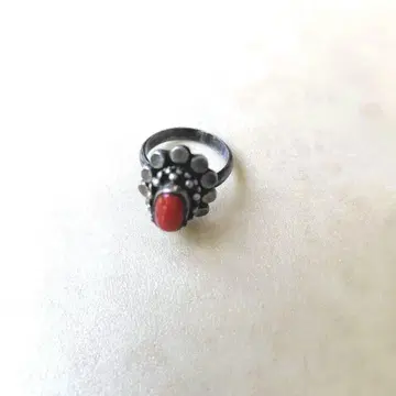빨간색 코랄 스톤 실버 반지