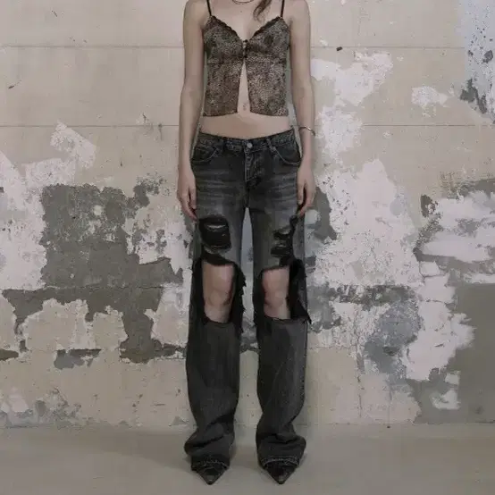 [GLOWNY]95 DESTROYED STRAIGHT FIT JEANS★韓国ファッション★ 한섬 EQL