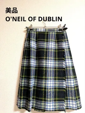 새상품급 O'NEIL OF DUBLIN 체크 무늬 랩 플레어 스커트