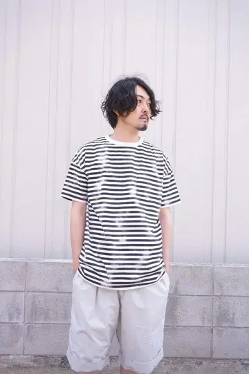 MINEDENIM (마인 데님) 빈티지 가공 보더 반팔 티셔츠
