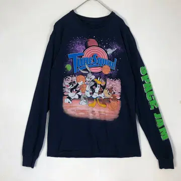 2905 루니 툰스 스페이스 잼 긴팔 소매 로고 롱 T 네이비