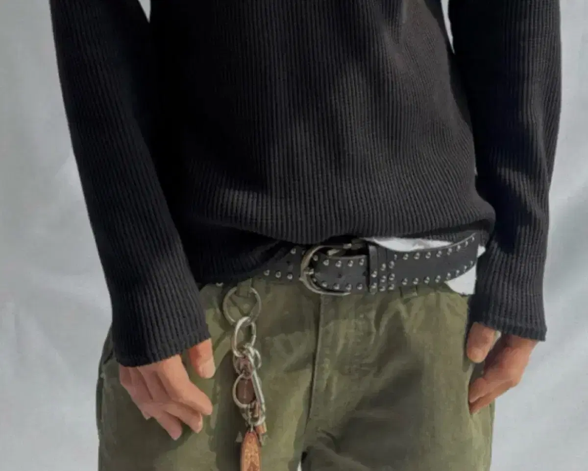 Rivet Stud Western American Casual Black Leather Belt