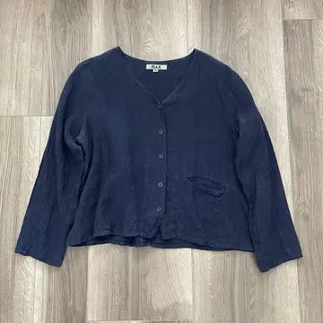 90년대 리투아니아산 FLAX 린넨 셔츠 네이비 고양이 눈 버튼 숏 기장