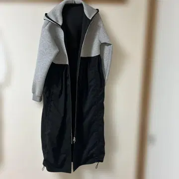 롱 후드티 원피스 후드 부착 이소재 더블 지퍼 QARIS 큐어리스