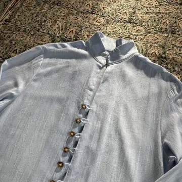 코튼 린넨 루프 잠금 모드 스탠드 카라 셔츠