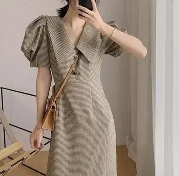 Maison de Lyla 체크 무늬 카라 부착 롱 원피스
