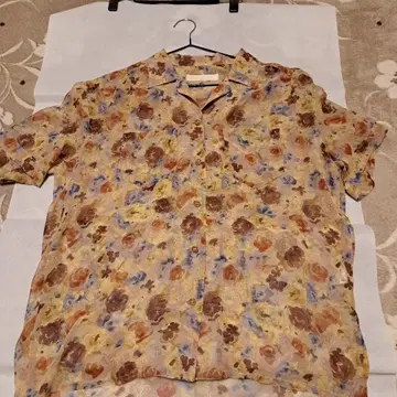 카네코 이사오 플라워 프린트 시스루 반팔 셔츠