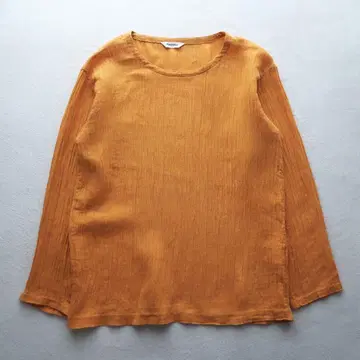 Plantation 린넨 혼방 양류 플리츠 티셔츠 긴팔 오렌지
