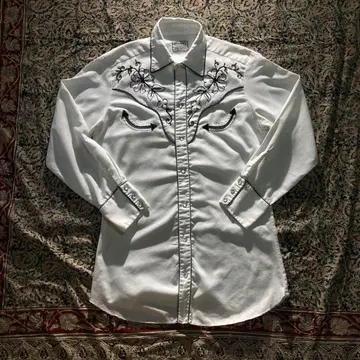 60s 70s H bar C 빈티지 자수 웨스턴 셔츠 화이트