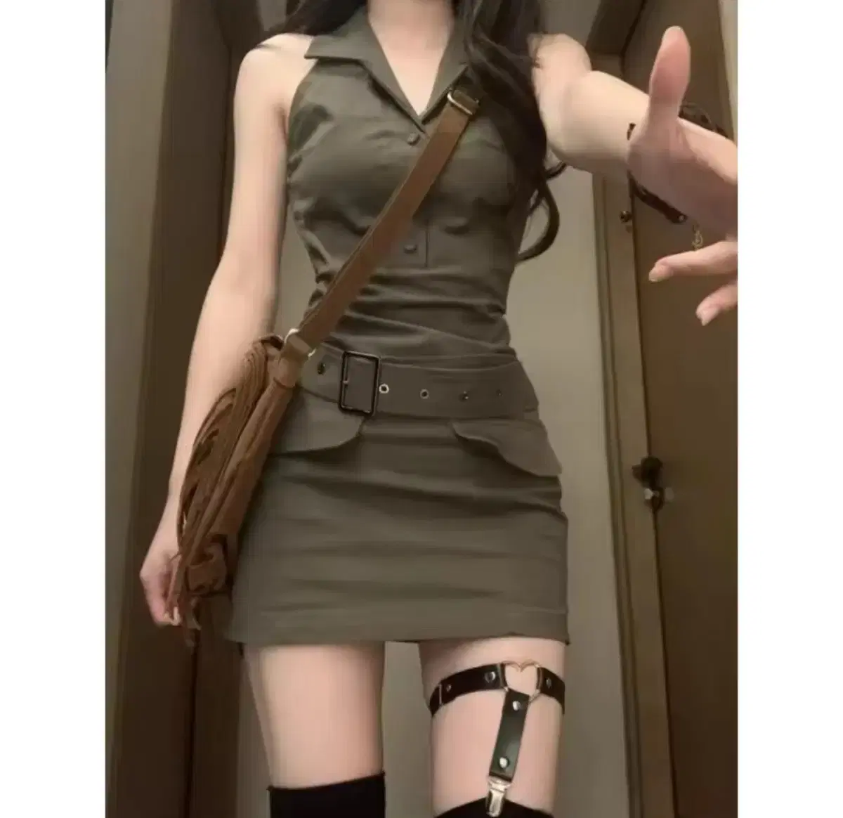 빈티지 레트로 민소매 미니 원피스