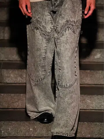 sugarhill 24SS 더블니 와이드 데님 acid black