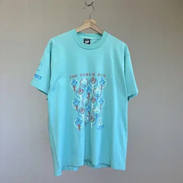 90s USA제 스카이블루 프린트 티셔츠 횃불 XL 사이즈 빈티지