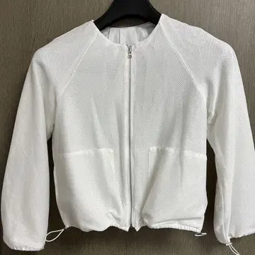 abahousemavie 화이트 메쉬 노카라 자켓