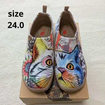 UIN 고양이 아트 신발 캔버스 슬립온 초경량 24cm