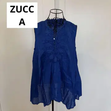 주카 ZUCCA 블루 슬리브리스 셔츠 레이스 장식 면100% 새상품급