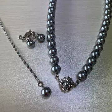 조개 진주 화이트 그레이 목걸이 귀찌 6종 세트