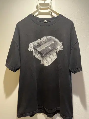 90s 혼다 엔진 프린트 블랙 티셔츠 빈티지