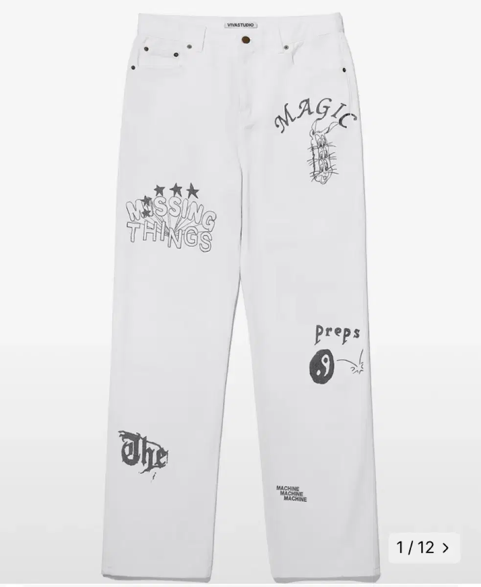 vivastudio) DRAWING DENIM PANTS WHITE