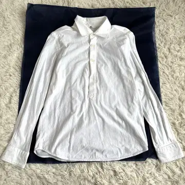 45R 셔츠 피케 셔츠 하프 버튼 긴팔 화이트 M