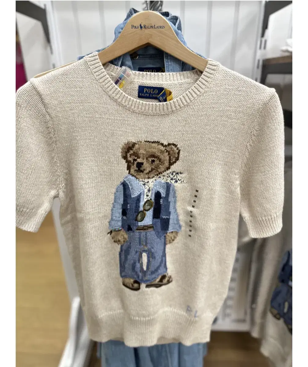 Polo Ralph Lauren Women's 24SS Scarf Bear RL Logo Short Sleeve Knit Sweater XS
