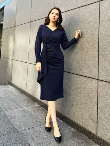 전 스즈키 씨 SERPENTINA 개더 카슈쿨 원피스 네이비