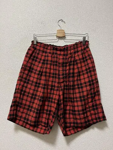하버색 레이온 이지 하프 팬츠 / L 빨간색 타탄 체크 루즈