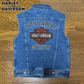 HARLEY DAVIDSON 데님 베스트 자수 로고 빅 로고