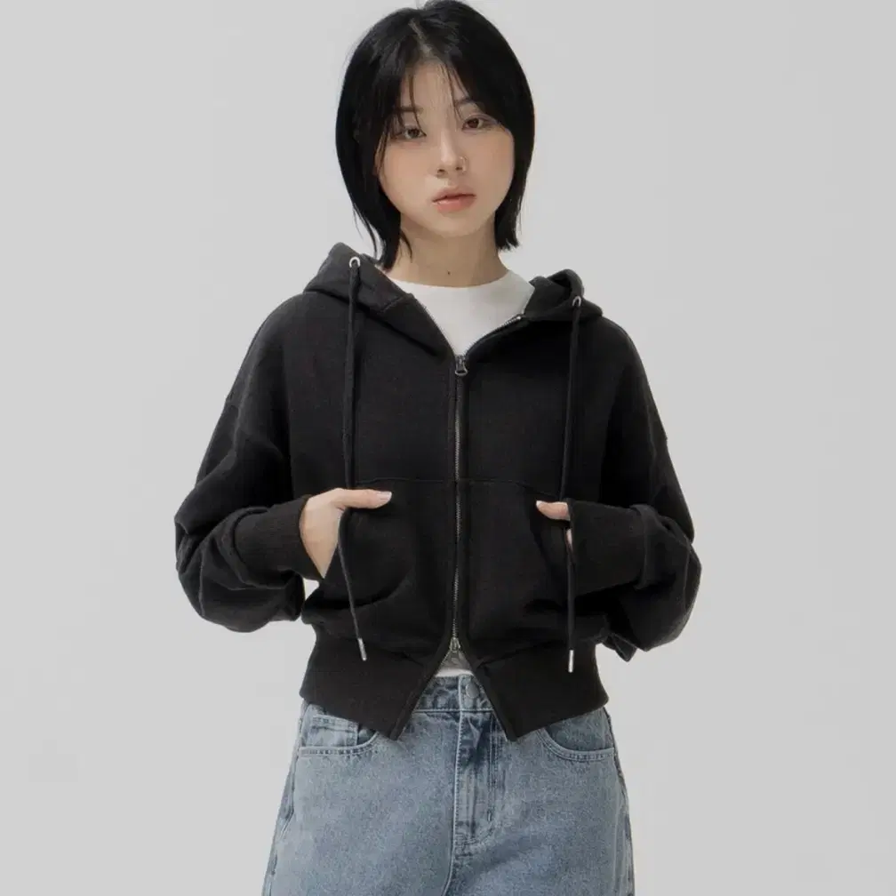 Toffee 2WAY Crop Sweat Hoodie Zip-Up Black on Bunjang Global