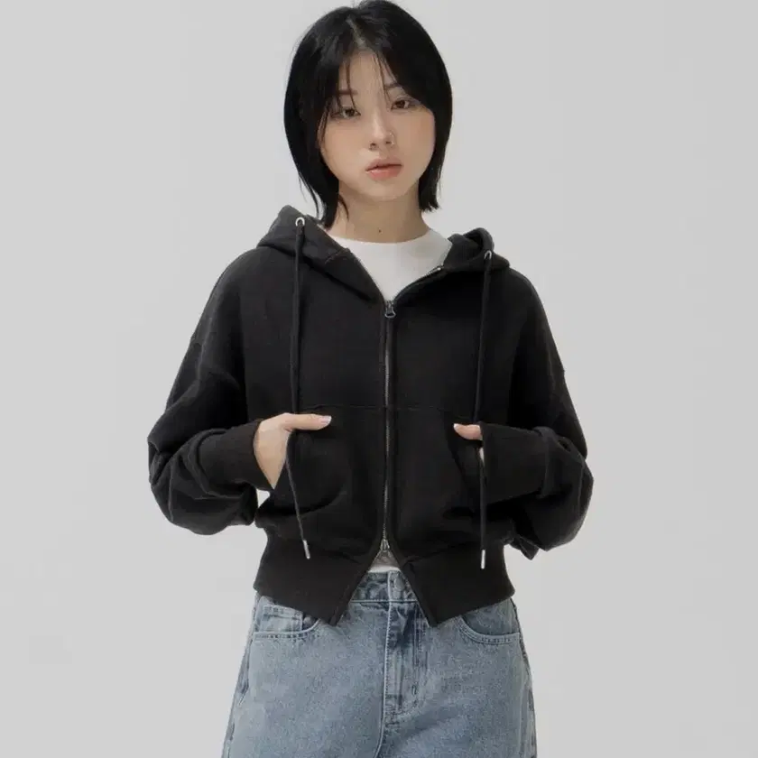 Toffee 2WAY Crop Sweat Hoodie Zip-Up Black on Bunjang Global