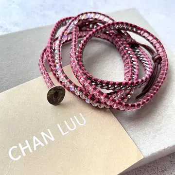 CHAN LUU 찬루 롱 팔찌 핑크 메탈 부품 가죽