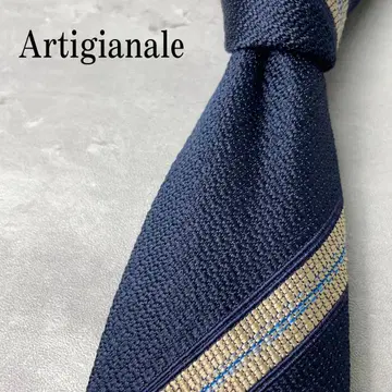 새상품급 Artigianale 자카드 스트라이프 넥타이 네이비 네이비