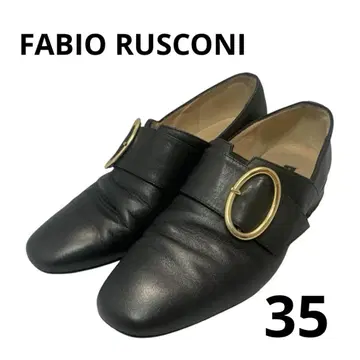 FABIO RUSCONI 블랙 가죽 로퍼 버클 장식