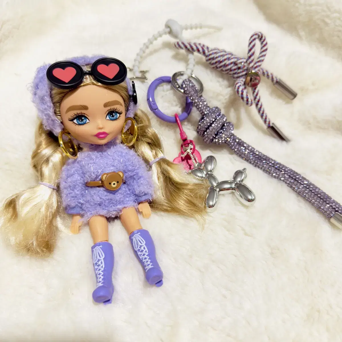 [정품] 바비 엑스트라 인형 키링 뽀글퍼플 mattel 바비