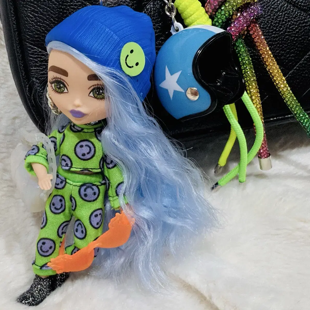 [정품] 엑스트라 미니 바비 인형 키링 블루 mattel 바비