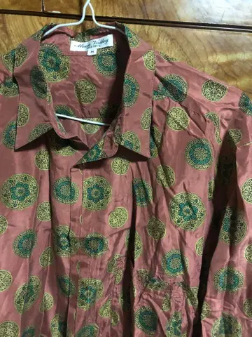 MOON VALLEY 긴팔 셔츠 실크 100% M 오렌지 계열 올 패턴